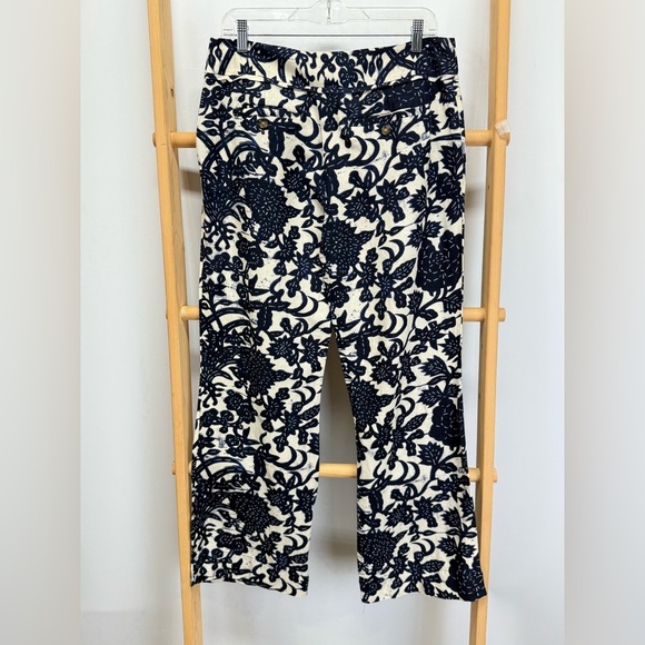 ANN TAYLOR-LOFT Navy and beige floral Marisa linen blend Pants size 6 - Picture 9 of 15